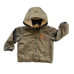 H&M Faux Shearling Zip Up Thick Jacket Dark Khaki Green Size 2T